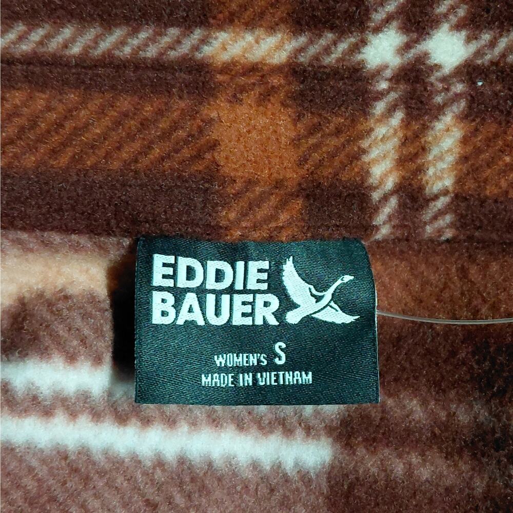 Eddie Bauer Womens Plaid Flannel Shirt Size Small Brown Shacket Cozy Gorpcore - Picture 10 of 14
